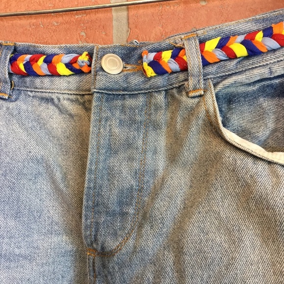 Sans Souci Blue Jean Shorts Small Belt Rainbow - Picture 2 of 7